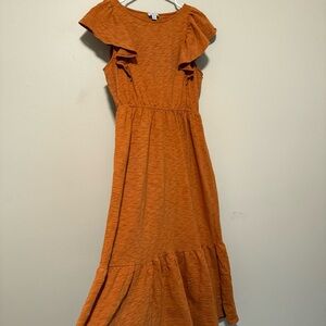 J. Crew Midi Orange Ruffle Sleeve Dress